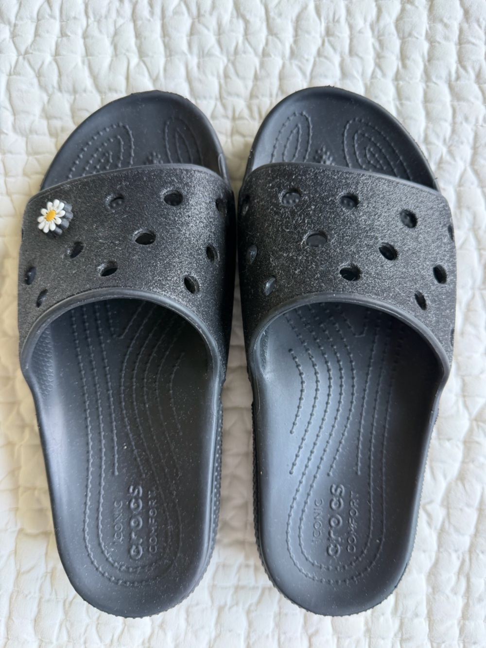 CROCS Black Slide Sandals with Embossed Logo